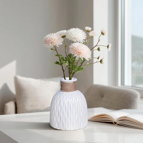 Vase en céramique blanche, petit vase blanc pour fleurs, vase texturé moderne pour la décoration intérieure, table basse, salon, étagère, bureau, 15 cm (1/5)