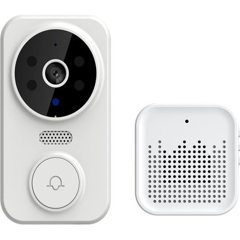 Sonnette intelligente sans fil avec interphone, vision nocturne, caméra de sécurité Wi-Fi, audio bidirectionnel, blanche (1/5)