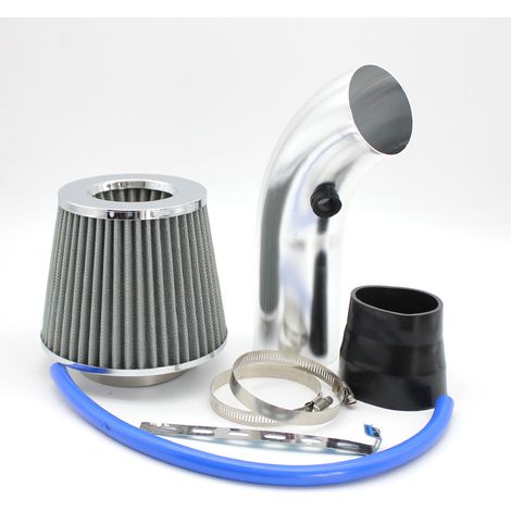 Kit Admission Direct Universel - Filtre a Air Sport Voiture Filtre Froid Diamètre 76mm Système D'admission D'air en Fibre de avec Tuyau(Argent)