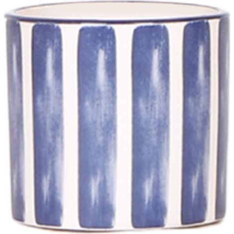 Cache-pot en Céramique à Rayures Peintes Bleu Ø 6 cm Décoration Intérieure Style Méditerranéen - PANGIVO (1/4)