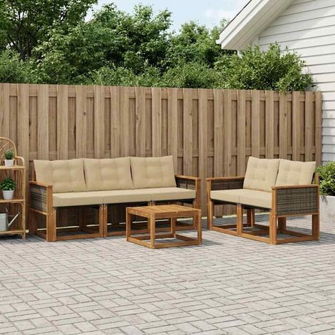 vidaXL Outdoor-Sofagarnitur mit Kissen 6 pcs Natur und Beige (1/5)