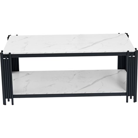 Mesa de centro rectangular de MDF y metal, efecto mármol, 114 x 64 x 46 cm, blanco y negro (1/5)