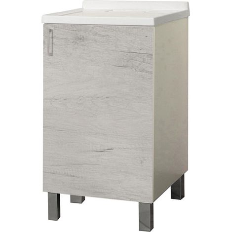 Mobile Lavatoio in legno Quercia Bianco a 1 anta con vasca in metacrilato 50x50 cm (1/3)