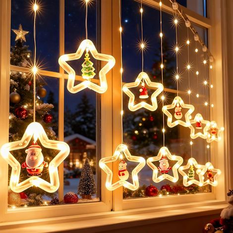 LED Christmas Light Curtain Star Lights USB Waterproof 100 LED 8 Modes Curtain Light Indoor Christmas Decoration for Indoor Outdoor Bedroom Window Decoration, blanc chaud (1/4)