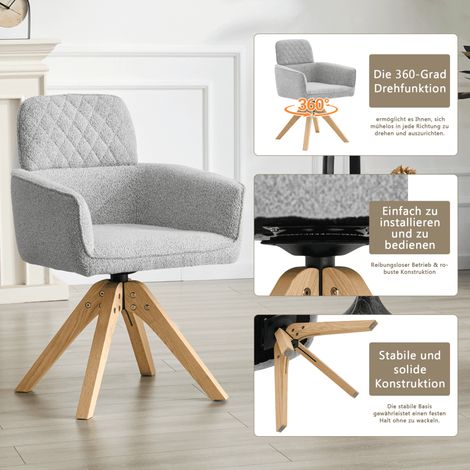 Pour cuisine ouverte et salon nordique, lot de 2 chaises pivotantes 360° avec structure de soutien en bois massif (1/5)