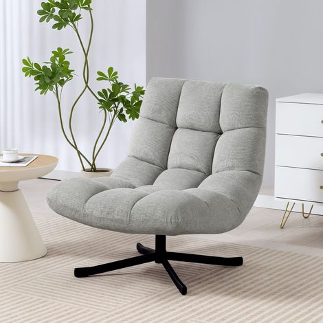 Sessel Drehbar Loungesessel mit Breiter Sitzfläche, wasserabweisend Chenille-Optik, gekreuzt Stahlbeine, Hellgrau