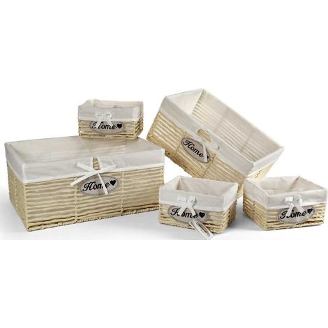 SET 5 CESTE IN TESUTO 44/39/22 CM DI COLORE BEIGE (1/2)