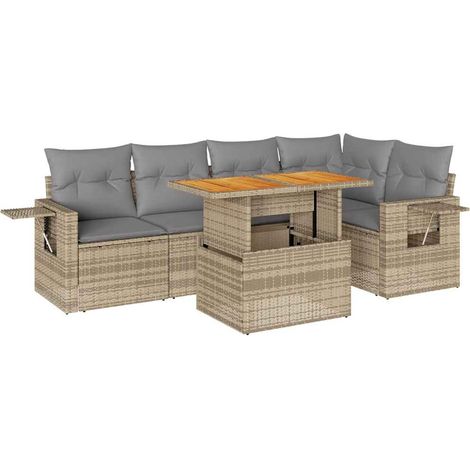 vidaXL Salon de jardin avec coussins 6 pcs beige résine tressée (1/5)
