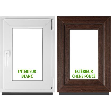 Fenêtre PVC BauPlaza 40 x 70 cm (Largeur x Hauteur) Oscillo-Battante Ouverture Droite – Chêne Foncé Extérieur / Blanc Intérieur – Double Vitrage (1/5)