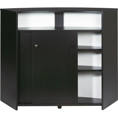 Beaux Meubles Pas Chers – Comptoir d'accueil 2 portes noir – 4 niches avec serrure – Dimensions 134,5 x 104,8 x 55,3 cm – Meuble bar éco-conçu fabriqué en France