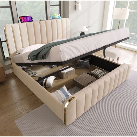 Cama matrimonio abatible con almacenaje, USB y colchón 140x200 OKMYHOME (1/5)