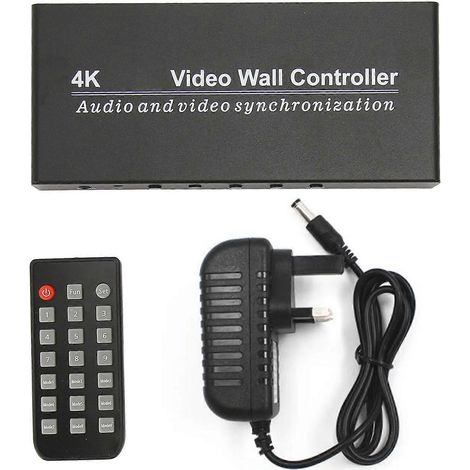Contrôleur de mur vidéo, entrée 4K 30 Hz, 1 entrée et 4 sorties, 9 modes, interface multimédia haute définition, avec télécommande, prise standard britannique 100-240 V. (1/5)