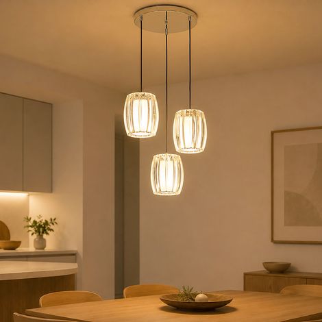 Lampada a sospensione a LED per sala da pranzo, cromata, vetro opalino, H 120 cm (1/5)