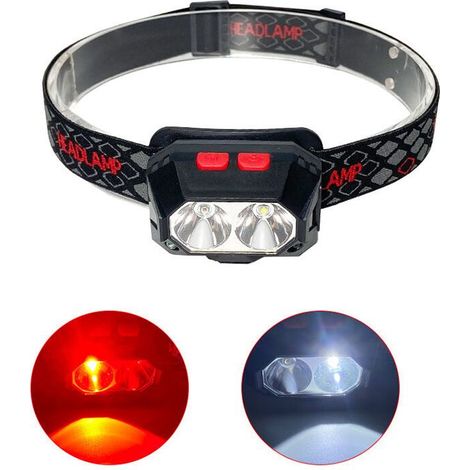 Lampe frontale LED rechargeable puissante, lampe frontale LED USB, lumière blanche et rouge 1000 lux, 6 modes d'éclairage, IPX4, pour cyclisme, camping, randonnée, bricolage, autonomi (1/3)