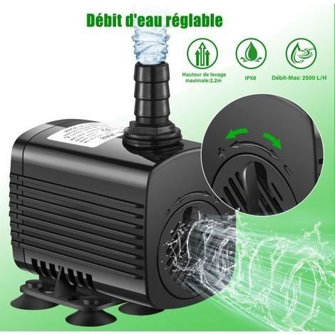 30-W-Wasserpumpe mit 2500 l/h Förderleistung, ultraleise Aquariumpumpe, Teichpumpe mit 1,9 m Kabel und 5 Düsen, Tauchpumpe für Springbrunnen, Gärten, Hydrokultur, Badewannen und Teiche (1/4)