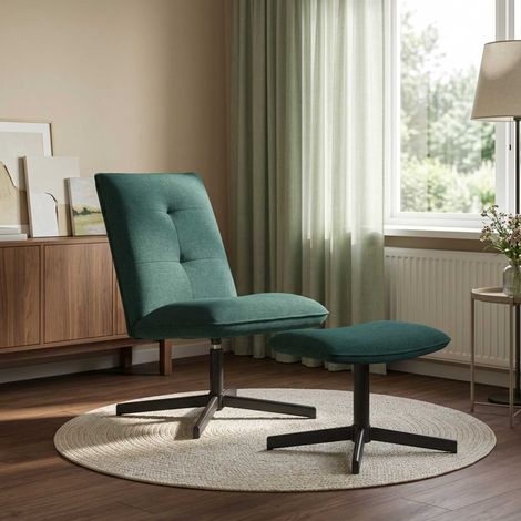 Sedia girevole con poggiapiedi Verde Scuro Tessuto vidaXL (1/5)