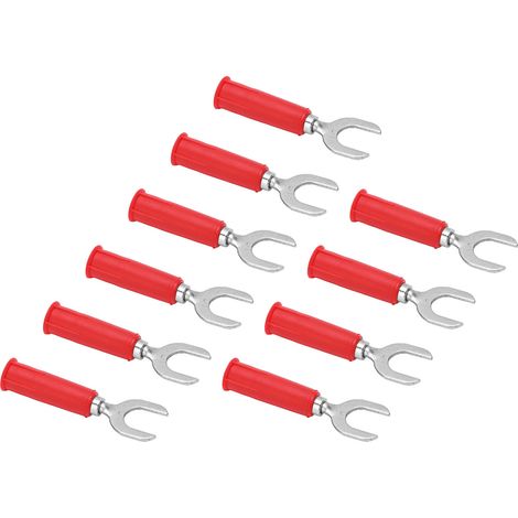 Lot de 10 fiches en forme de banane, extérieur en laiton et PVC, trou de 4 mm/0,2 po, fiches électriques rouges en forme de U de 8 mm/0,3 po. (1/5)