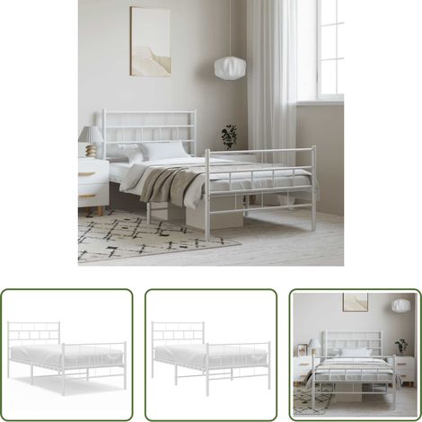 vidaXL Lit métallique - Cadre de lit métal sans matelas et pied de lit blanc 100x190 cm (1/5)