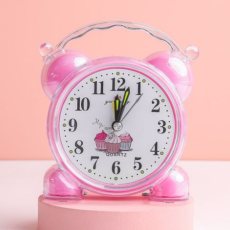 Despertador escolar, despertador infantil con diseños de dibujos animados, despertador pequeño, sencillo y popular, despertador de escritorio con segundos saltantes, no silencioso (rosa) (1/5)