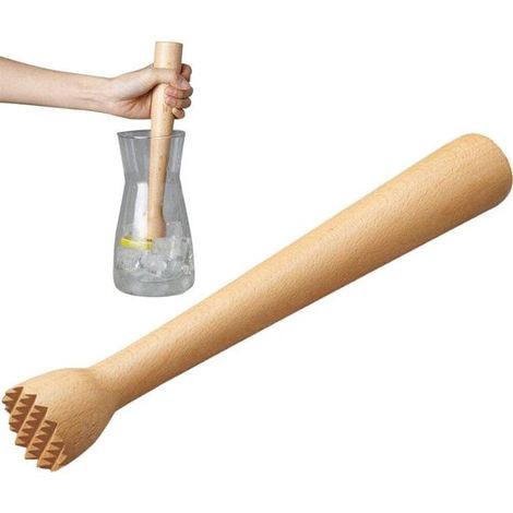 Mortero de madera para cócteles - Cuchara mezcladora - Preparación de cócteles - Diseño ergonómico - 25 cm - Beige (1/5)
