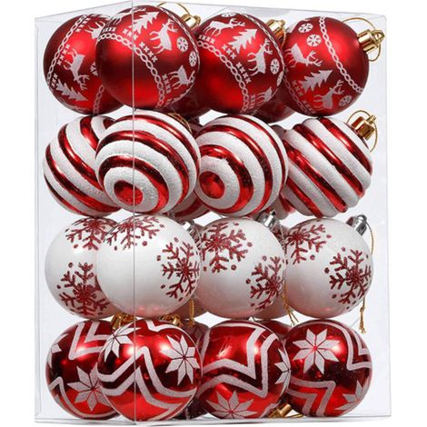 24 adornos navideños pintados con formas únicas, cada uno de 6 cm de diámetro, que pueden utilizarse como decoración para el árbol de Navidad. (1/5)