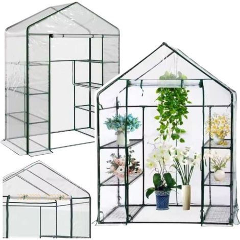 Mini-Balkon-Gewächshaus mit 4 Metallregalen und PVC-Folie, 195 x 143 x 73 cm