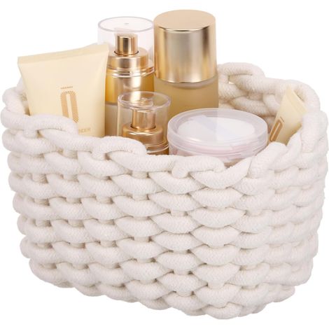 Paniers de rangement tressés de style scandinave minimaliste, panier en corde de coton, paniers de rangement tressés, panier en corde blanche, organiseur de bureau, panier de rangement pour salle de b (1/5)