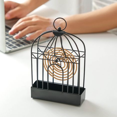 Porte-insecticide électrique Rack avec réceptacle à cendres ignifuge En fer noir Décoration cage d'oiseaux