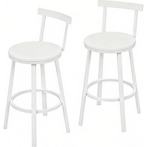 Tabouret de bar en métal avec dossier courbé et assise MDF, lot de 2, hauteur 65 cm (1/5)