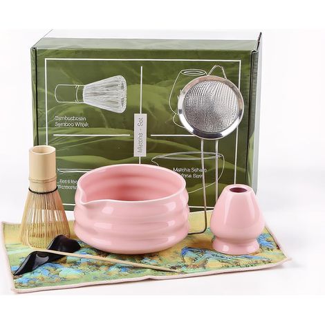 Coffret Matcha 7 pièces – Fouet japonais – Kit pour la cérémonie du thé – Rose – (1/5)