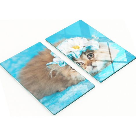 Tableros decorativos multifuncionales de cocina de vidrio templado con forma de gato, 2x30x52 cm.