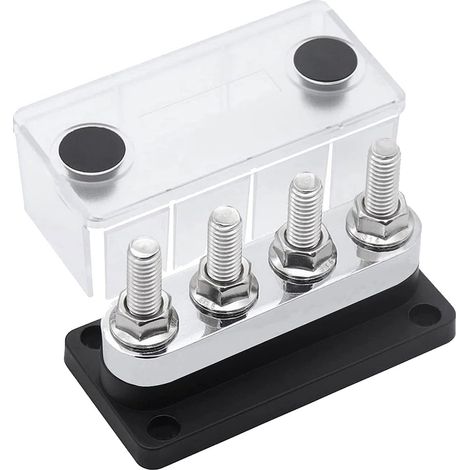 Bloque de terminales de barra colectora de cobre de alta corriente de 4 pernos M10 de 300 A para aplicaciones marinas de CC de 48 V con cubierta (negro)