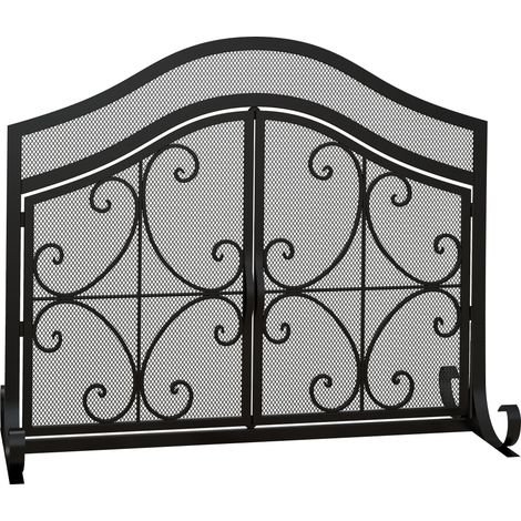 Schermo di sicurezza per camino, pannello singolo, rete metallica, 105 x 40 x 80,5 cm, nero