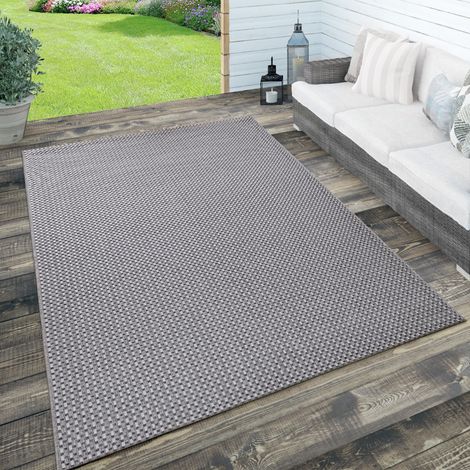 Paco Home In- & Outdoor Teppich, Terrasse u. Balkon, Wetterfest Einfarbig m. Struktur 120x170 cm, Grau 2