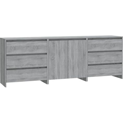 Credenza buffet cassettiera mobile contenitore organizer cucina soggiorno soggiorni 3 pz sonoma MDF grigio 020037184