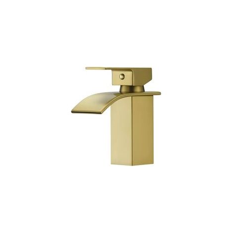 Bec Cascade Robinet Salle de Bains, Mitigeur Lavabo à Une Poignée, Robinet Lavabo RV, Acier Inoxydable, Finition Dorée Brossée (1/5)