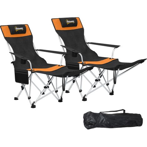 2er Set Campingstuhl faltbar Angelstuhl mit abnehmbar Fußstütze Getränkehalter belastbar 120 kg Orange