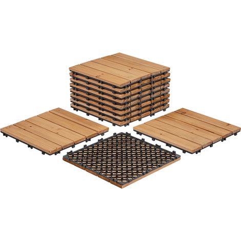 Yaheetech Piastrelle Esterno 30x30 cm 11 Pezzi Legno Pavimento Giardino ad Incastro 1 m² per Balcone Terrazza Patio Tagliabile Marrone