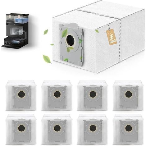 8 Pieces Dust Bags for Ecovacs Deebot X8 PRO Omni/X8 OMNI/T80 OMNI/X9 PRO Omni/T50 PRO Omni/T50 MAX PRO Omni/T50 Omni/T30C Pro Vacuum Cleaner Accessories (Contains Activated Carbon) (1/5)