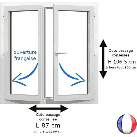 Fenêtre PVC blanc 2 vantaux hors tout H 106 x L 86 cm ouverture française pour pose rénovation (1/5)