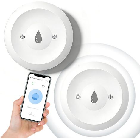 Détecteur de Fuite d'eau Wi-FI, 2 Pièces Détecteur d'eau Wi-FI, Capteur de Fuite d'eau, Capteur d'eau sans Fil, Alarme et Notification Via Application, pour Cuisine, Salle de Bain et sous-Sol (1/5)