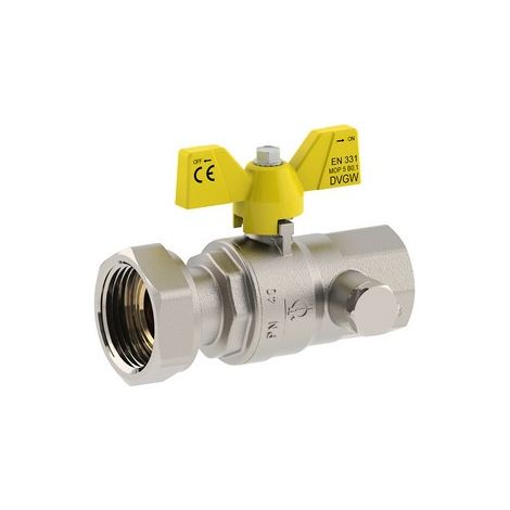 VALVOLA A SFERA PER GAS ATT. FEMMINA -DADO GIREVOLE Misura: 1" x 1"1/4  DN 25