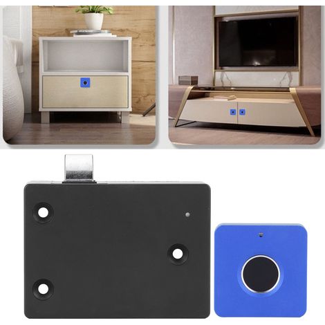 Serrure à empreinte digitale Home Smart en alliage d'aluminium, petite serrure électrique carrée bleue pour tiroir de placard. (1/5)