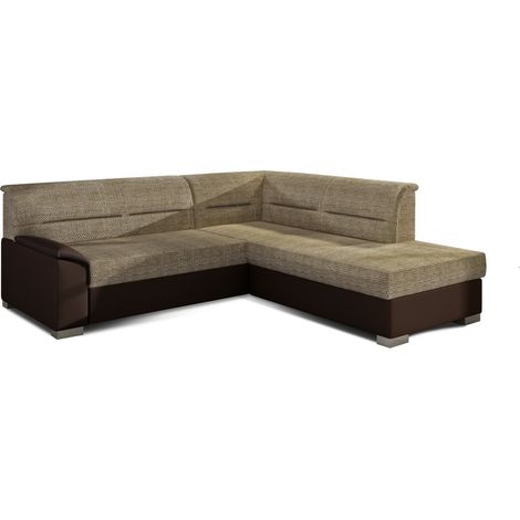 Canapé d'angle convertible TROMSO beige et chocolat – Angle droit avec coffre (1/3)