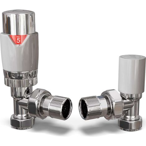 Talus Flair - White Thermostatic Radiator Valve & Lockshield Angled 15mm