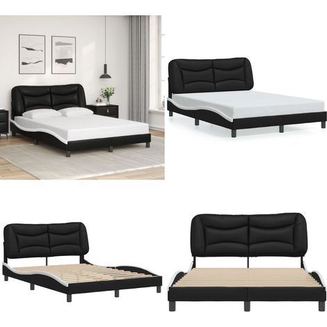 Bettgestell mit Kopfteil Schwarz und Weiß 140x200 cm Kunstleder - Bettsystem - Doppelbett - Boxspringbetten - Schlafzimmermöbel - Kunstleder Möbel - Home & Living
