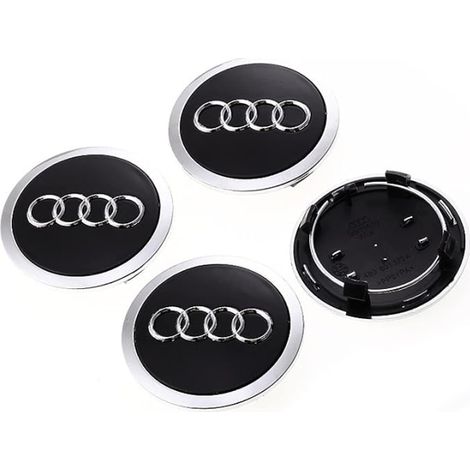 Lot de 4 enjoliveurs pour Audi 69 mm, en aluminium et ABS, avec cache-moyeu central. Accessoires auto ABS. (1/5)