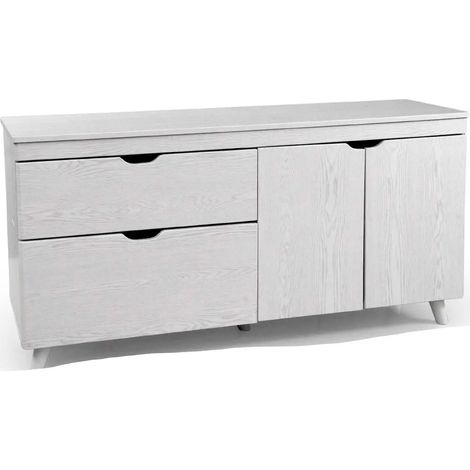 Credenza Aura blanca de 140 x 38 x 62 cm con 2 cassetti y 2 puertas correderas