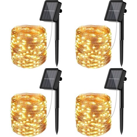 Solar Lights Outdoor, 12m 120 LED Solar Lights Outdoor Waterproof 8 Modes Decorative Lights for Garden, Patio, Yard, Home, Christmas, Wedding, Party, Warm White [Pack of 4]