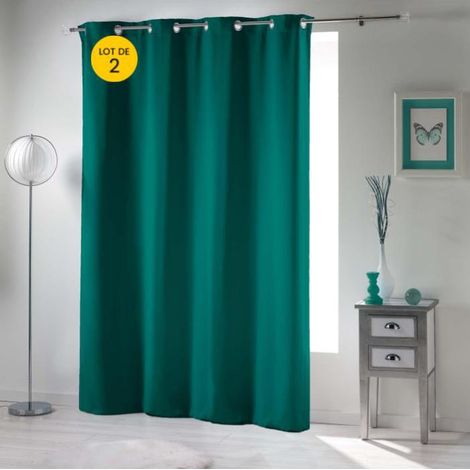 Lot de 2 rideaux occultant a oeillets 135 x 240 cm uni Emeraude (1/4)